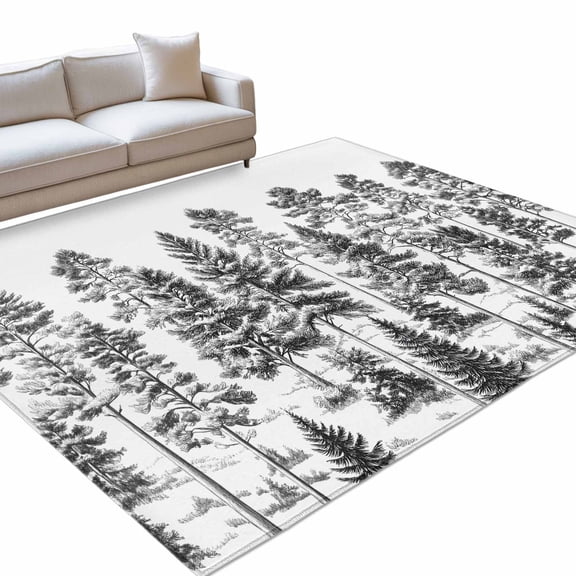 Area Rug 3x5ft Pine Forest Washable Area Rugs for Living Room Tree Black Non Slip Floor Carpet Mat for Kitchen Entryway Bathroom Office Home Decor
