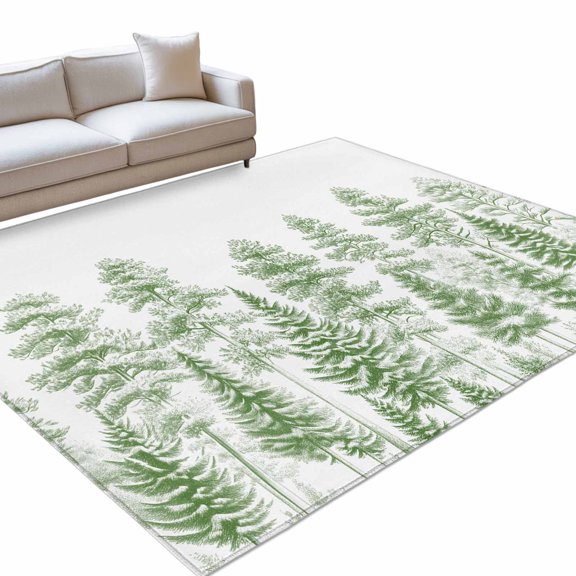 Area Rug 3x5ft Pine Tree Forest Washable Area Rugs for Living Room Plant Green Non Slip Floor Carpet Mat for Kitchen Entryway Bathroom Office Home Decor