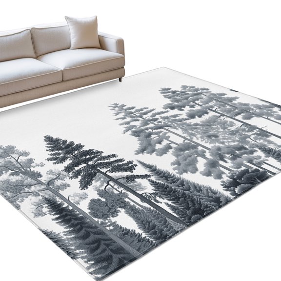 Area Rug 3x5ft Pine Tree Washable Area Rugs for Living Room Forest White Black Non Slip Floor Carpet Mat for Kitchen Entryway Bathroom Office Home Decor
