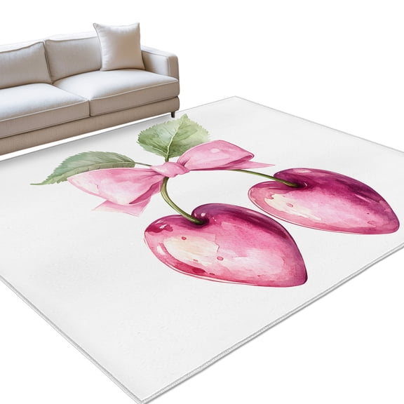 Area Rug 3x5ft Pink Bow Cherry Washable Area Rugs for Living Room Sweet Spring Non Slip Floor Carpet Mat for Kitchen Entryway Bathroom Office Home Decor