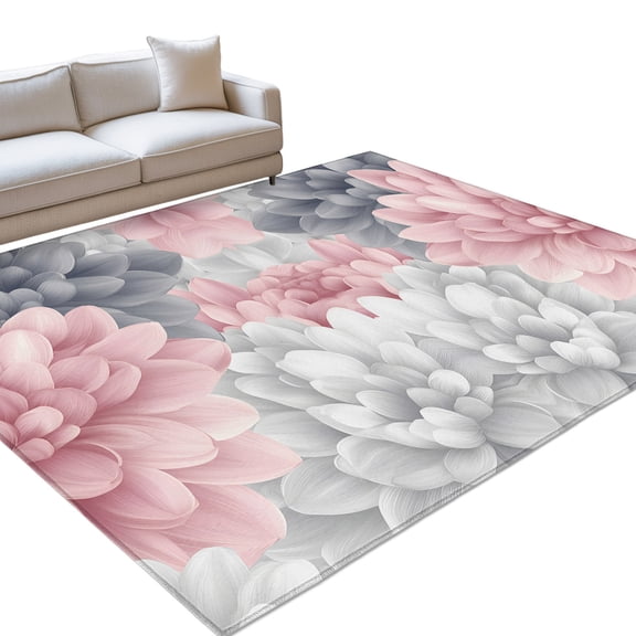 Area Rug 3x5ft Pink Gray Flowers Washable Area Rugs for Living Room Spring Pastoral Non Slip Floor Carpet Mat for Kitchen Entryway Bathroom Office Home Decor