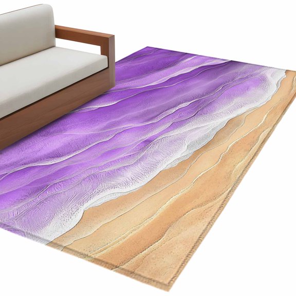 Area Rug 3x5ft, Purple Beige Ocean Waves Washable Rugs for Living Room Bedroom, Beach Stripe Water Ripple Soft Non-slip Area Rugs Rectangle Floor Carpet for Dining Room