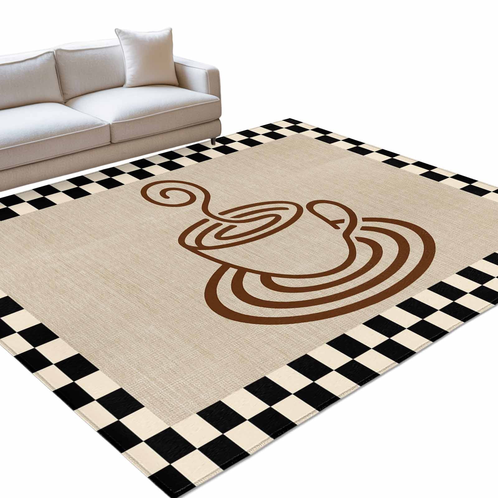 Area Rug 3x5ft, Retro Coffee Cup on Linen Washable Rugs for Living Room ...