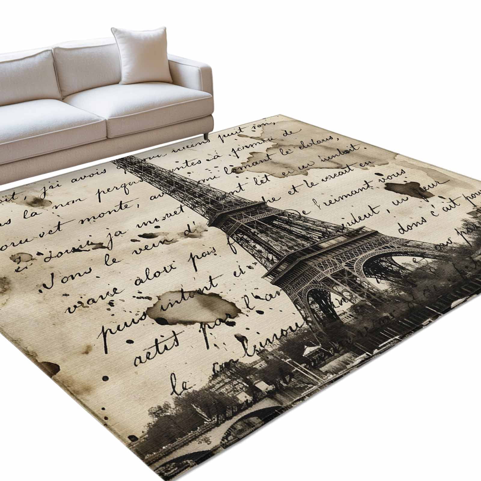 Area Rug 3x5ft, Retro Landmark Icon on Beige Washable Rugs for Living ...