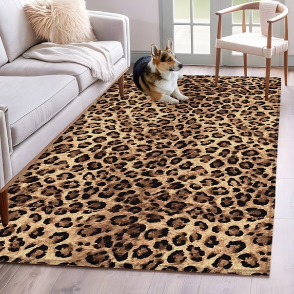 Area Rug 3x5ft Retro Leopard Stripes Area Rugs Washable Low Pile Floor ...