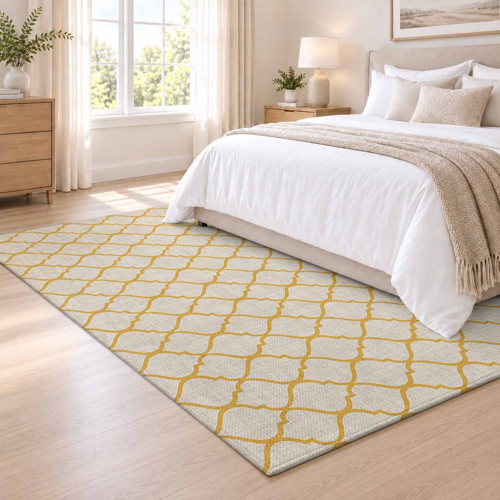 Area Rug 3x5ft Rustic Morocco Tile Lattice Pattern Low Pile Washable ...