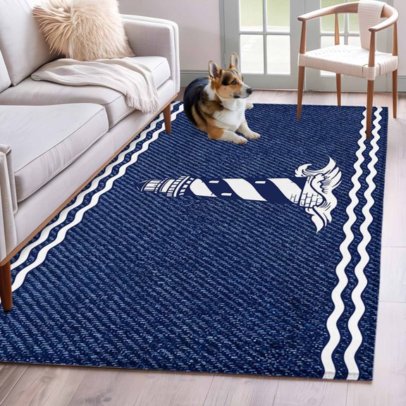 Area Rug 3x5ft Rustic Nautical Lighthouse Blue Area Rugs Washable Low Pile Floor Carpet for Bedroom, Classic Denim Marine Theme Non Slip Soft Rugs for Living Room Entryway Dining Room