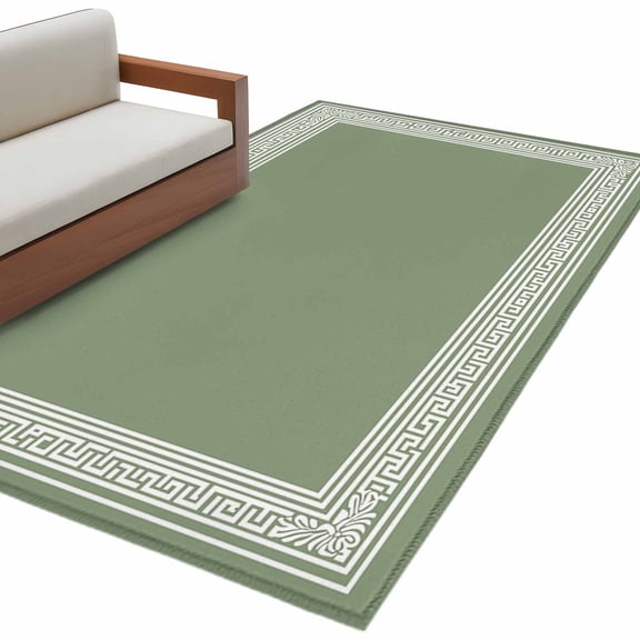 Area Rug 3x5ft, Sage Green Greece Key Washable Rugs for Living Room Bedroom, Abstract Geometric Greece Soft Non-slip Area Rugs Rectangle Floor Carpet for Dining Room
