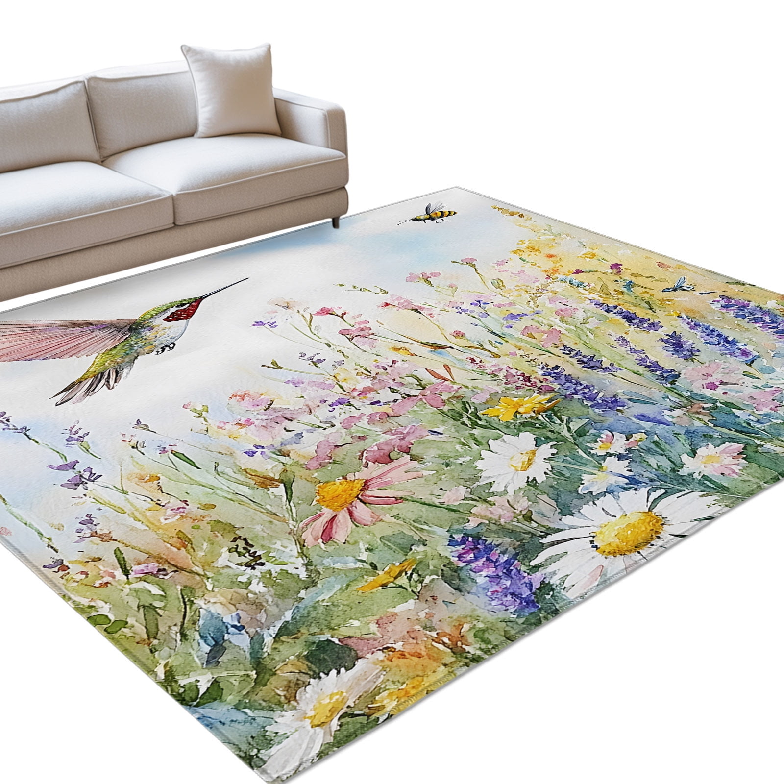 Area Rug 3x5ft Spring Flowers Bird Washable Area Rugs for Living Room ...
