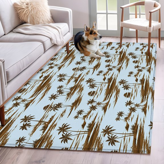 Area Rug 3x5ft Summer Coconut Tree Beach Sun Area Rugs Washable Low Pile Floor Carpet for Bedroom, Retro Blue Non Slip Soft Rugs for Living Room Entryway Dining Room