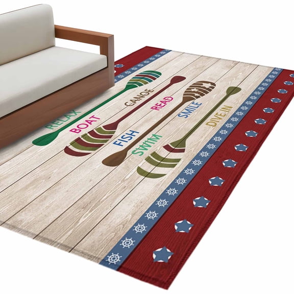 Area Rug 3x5ft, Summer Lake Rules Paddle Washable Rugs for Living Room Bedroom, Farm Wood Grain Red Maroon Soft Non-slip Area Rugs Rectangle Floor Carpet for Dining Room