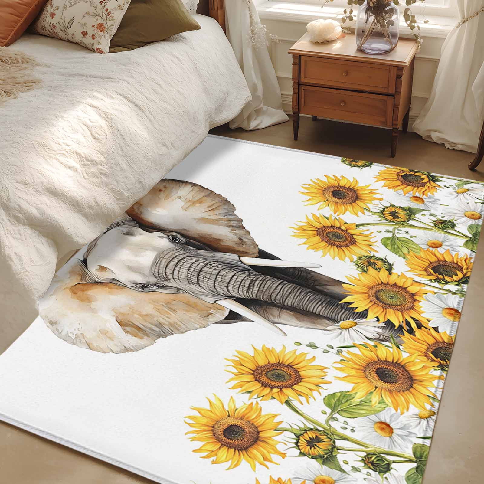 Area Rug 3x5ft Sunflower Elephant Carpets Indoor Floor Area Mat ...