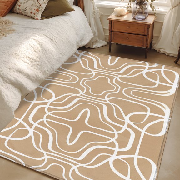 Area Rug 3x5ft Tan Lines Floor Carpets Indoor Floor Area Mat Doormat Entrance Mat Rugs for Entry Living Room Dining Room Kitchen Bedroom, Modern Abstract Art Curved Shapes Sofa Throw Carpet