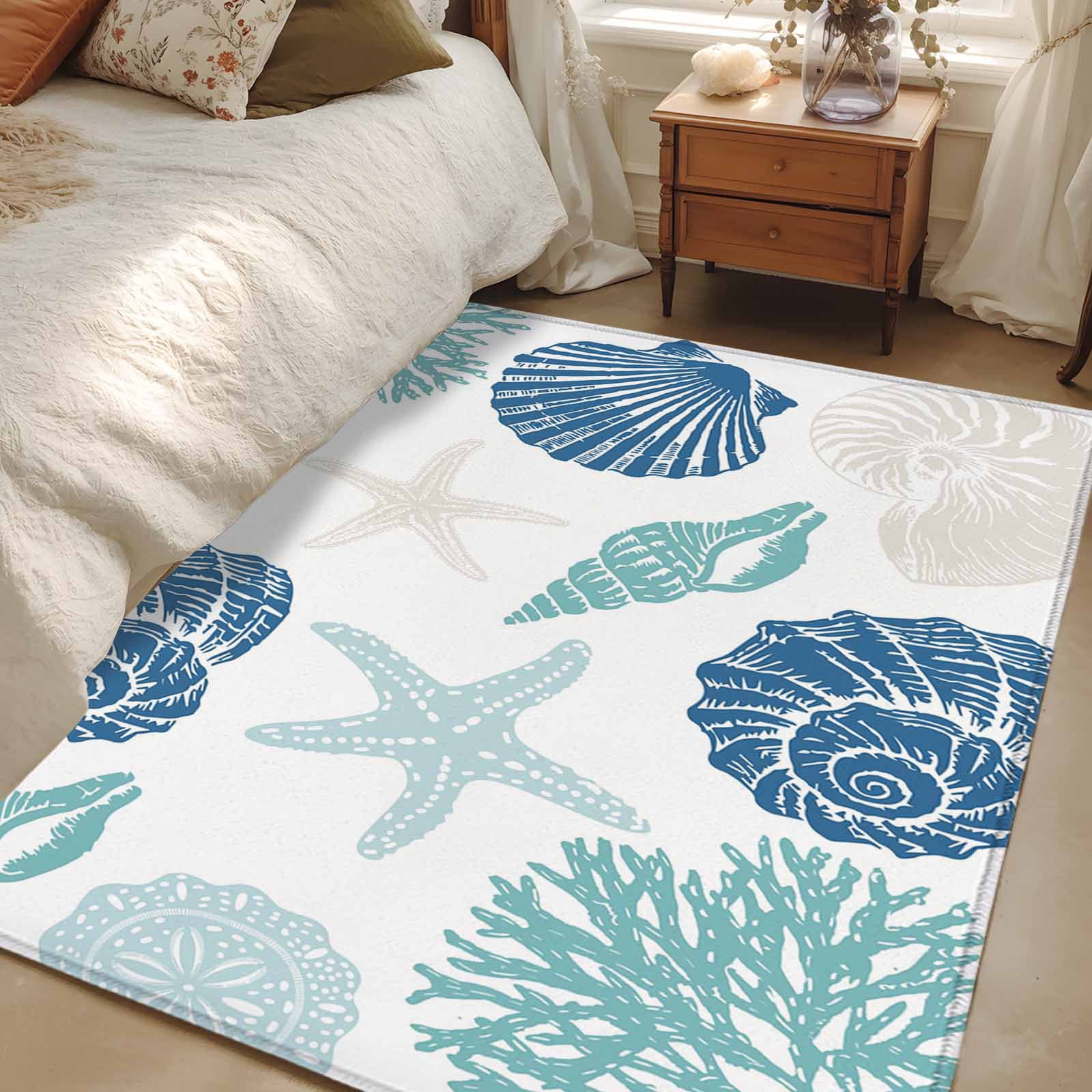 Area Rug 3x5ft Teal Blue Marine Life Carpets Indoor Floor Area Mat ...