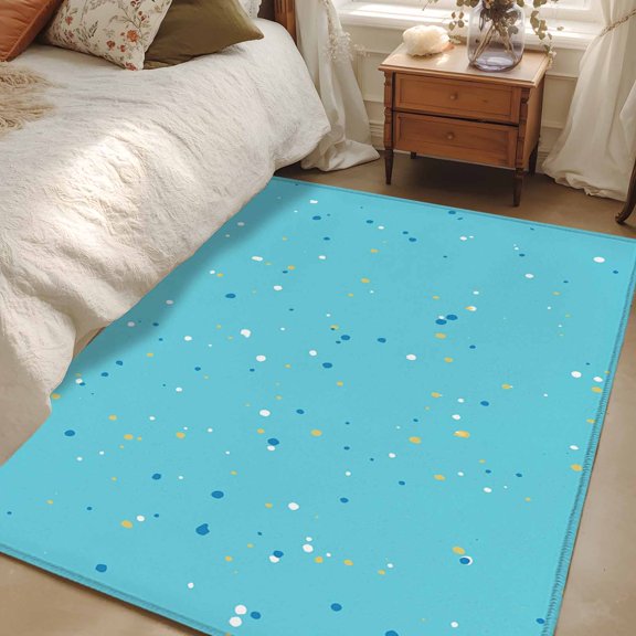 Area Rug 3x5ft Teal Blue Polka Dots Carpets Indoor Floor Area Mat Washable Entrance Mat Rugs for Living Room Dining Room Kitchen Bedroom, Boho Speckled Pattern Sofa Throw Carpet