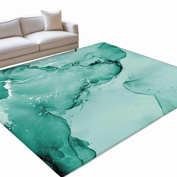 Area Rug 3x5ft Turquoise Marble Washable Area Rugs for Living Room Abstract Waves Cloud Non Slip Floor Carpet Mat for Kitchen Entryway Bathroom Office Home Decor