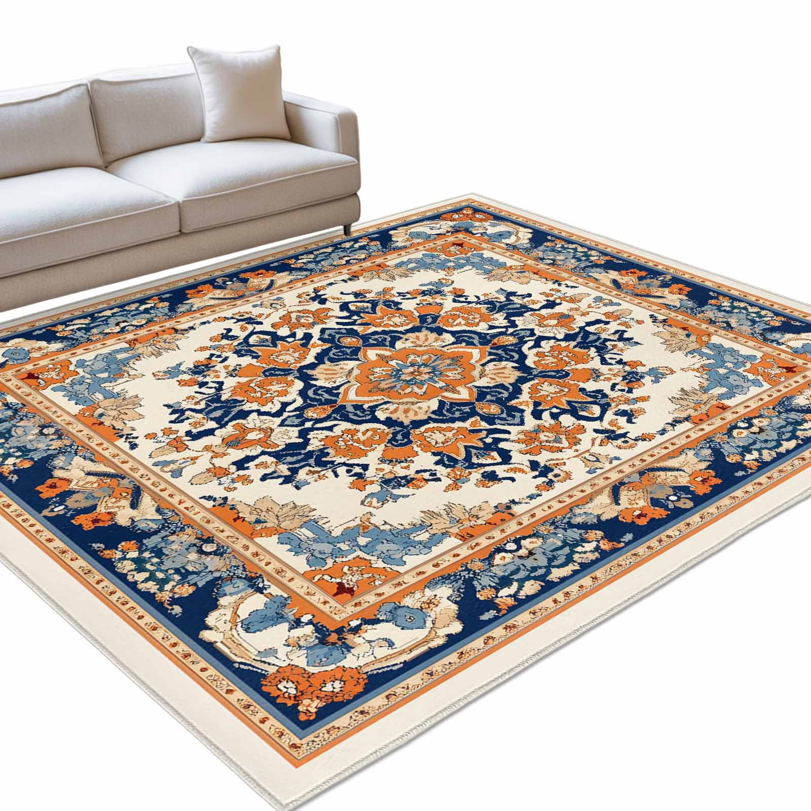 Area Rug 3x5ft, Vintage Ethnic Flower Textre Washable Rugs for Living ...