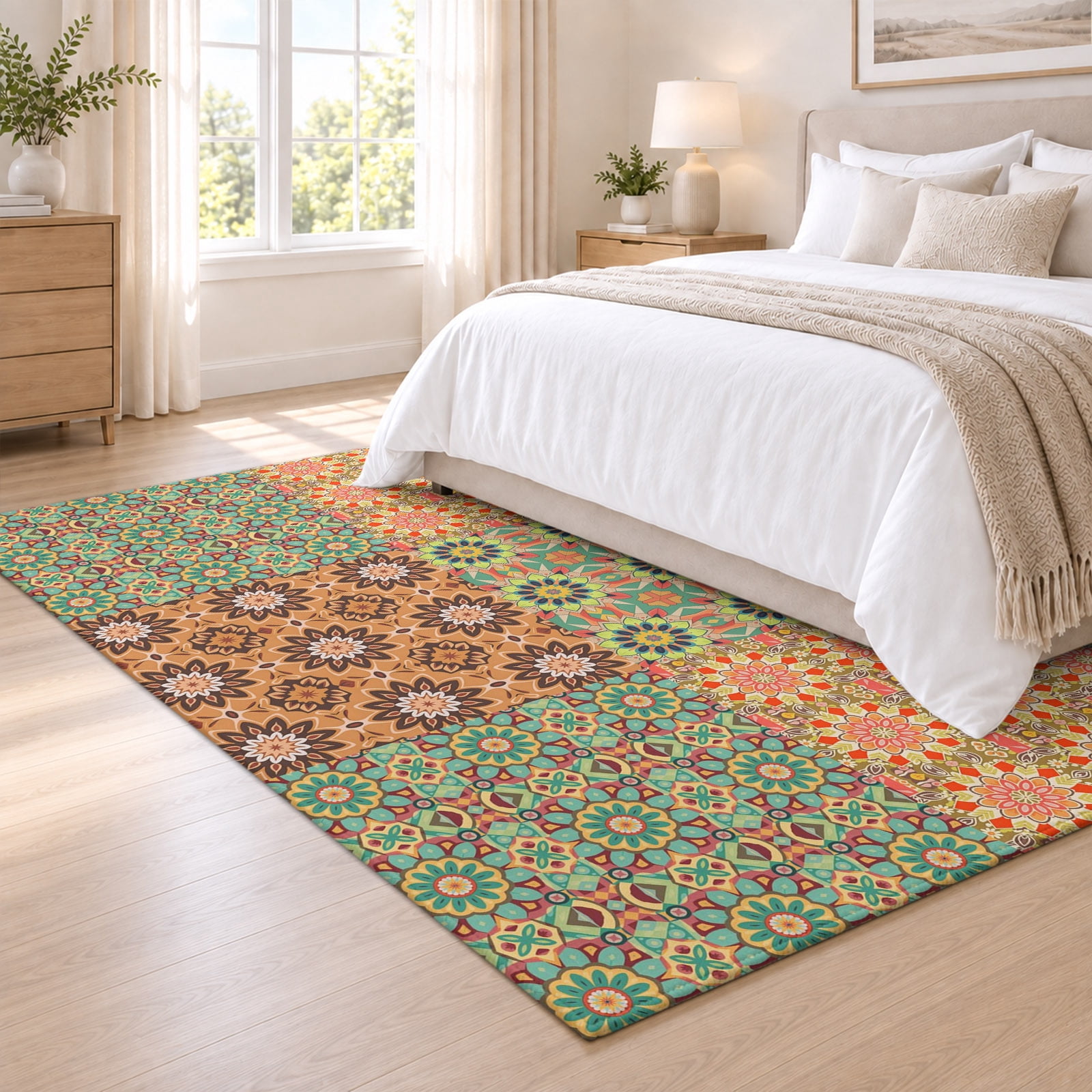 Area Rug 3x5ft Vintage Flower Pattern Low Pile Washable Rug Soft ...