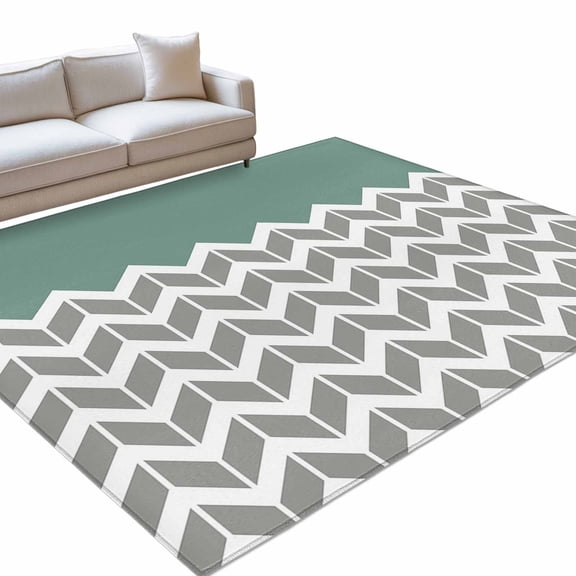 Area Rug 3x5ft Vintage Herringbone Pattern Washable Area Rugs for Living Room Turquoise Grey Non Slip Floor Carpet Mat for Kitchen Entryway Bathroom Office Home Decor