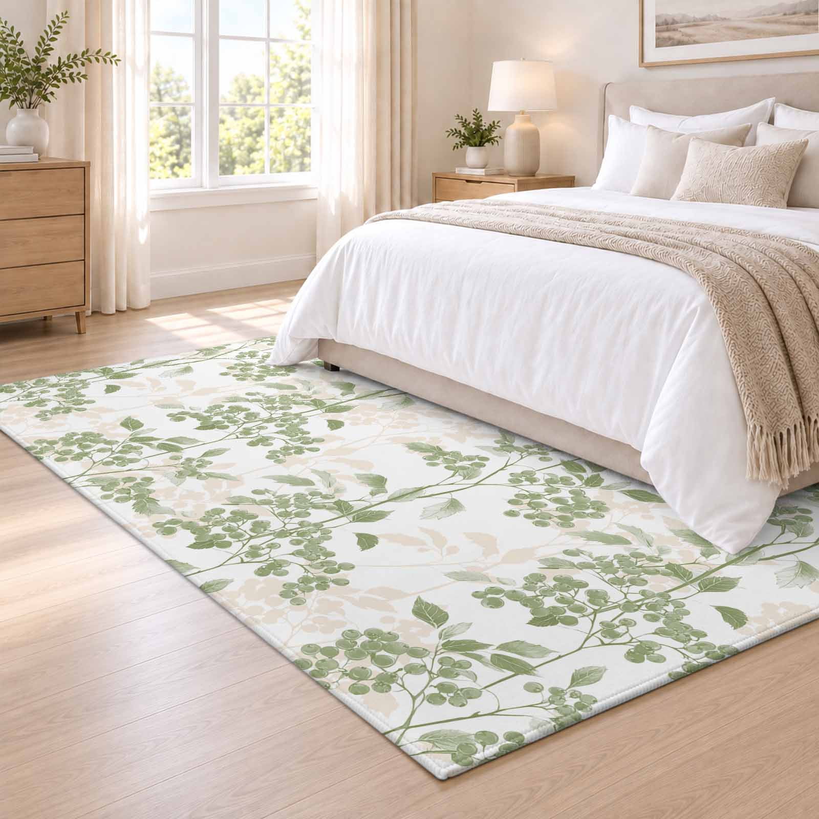 Green Rug Retro Area Rug 3x5ft Vintage Sage Green Plant Low Pile Washable Rug Soft ...