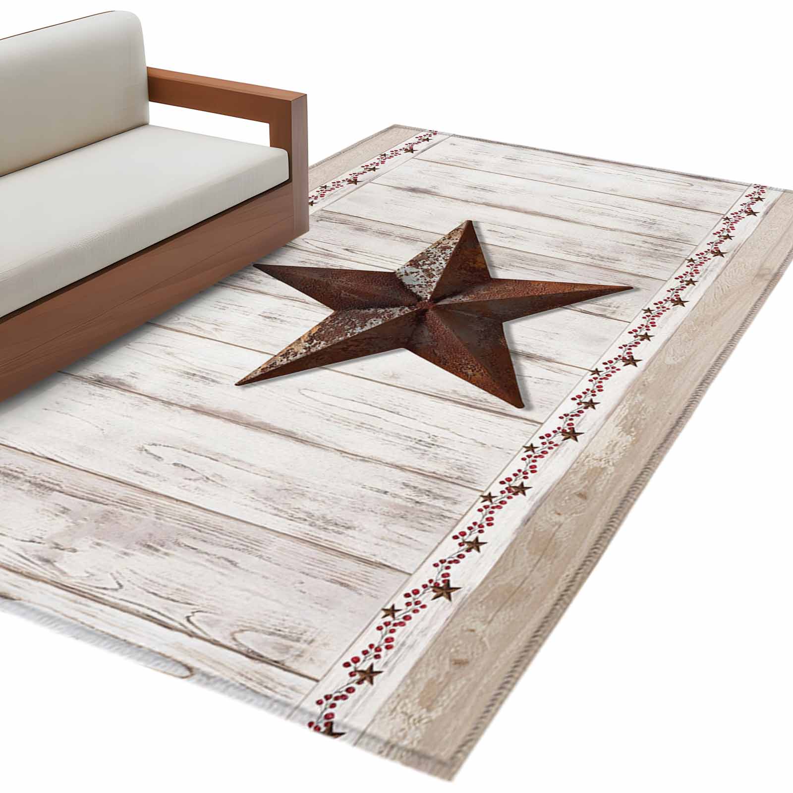 Area Rug 3x5ft, Vintage Texas Star on Grey Wood Grain Washable Rugs for ...