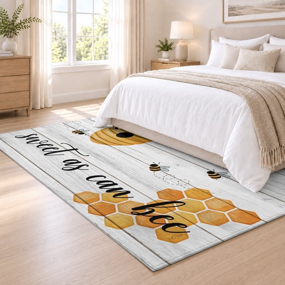 Bee Area Rug Area Rug 3x5ft Watercolor Bee Honeycomb Tree Branch Low Pile Washable ...