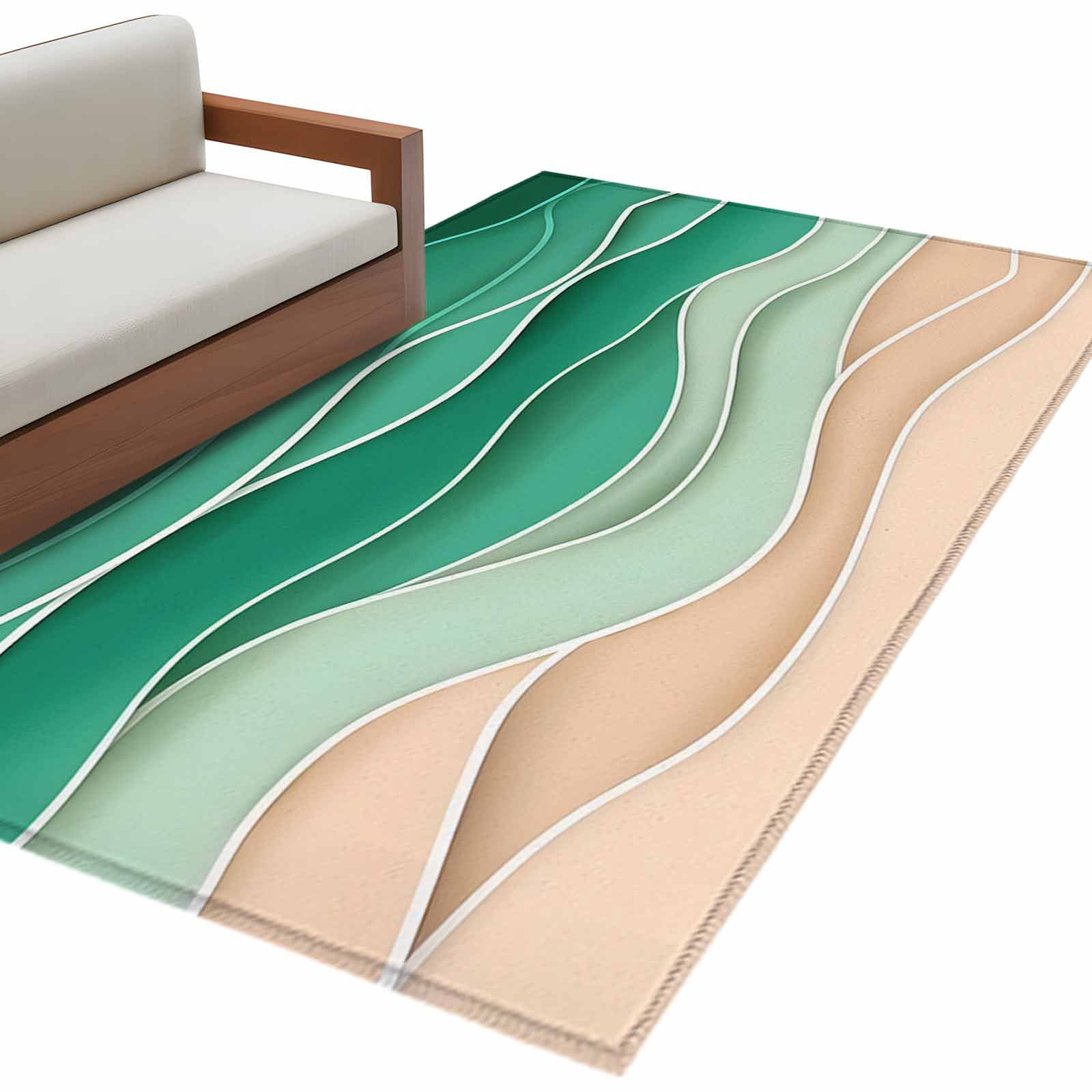 Area Rug 3x5ft, Watercolor Green Water Ripple Washable Rugs for Living ...