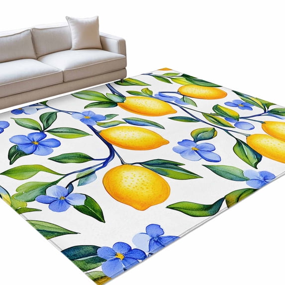 Area Rug 3x5ft Watercolor Lemon Washable Area Rugs for Living Room Blue ...