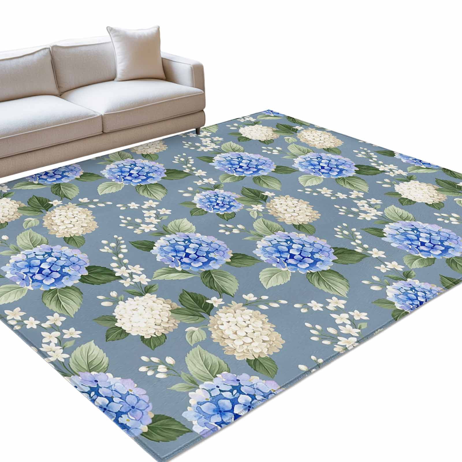 Area Rug 3x5ft, Watercolor Purple White Hydrangea Washable Rugs for ...