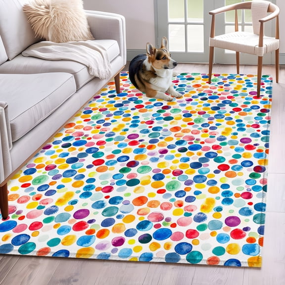 Area Rug 3x5ft, Watercolor Yellow Blue Red Dots Washable Rugs for Living Room Bedroom, Colorful Rainbow Dots Soft Non-slip Area Rugs Rectangle Floor Carpet for Dining Room