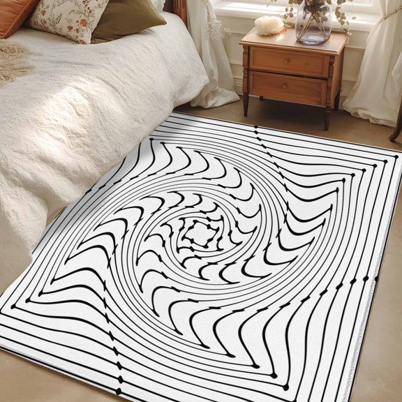 Area Rug 3x5ft White Inverse Vortex Carpets Indoor Floor Area Mat Washable Entrance Mat Rugs for Living Room Dining Room Kitchen Bedroom, Abstract Warped Waves Sofa Throw Carpet