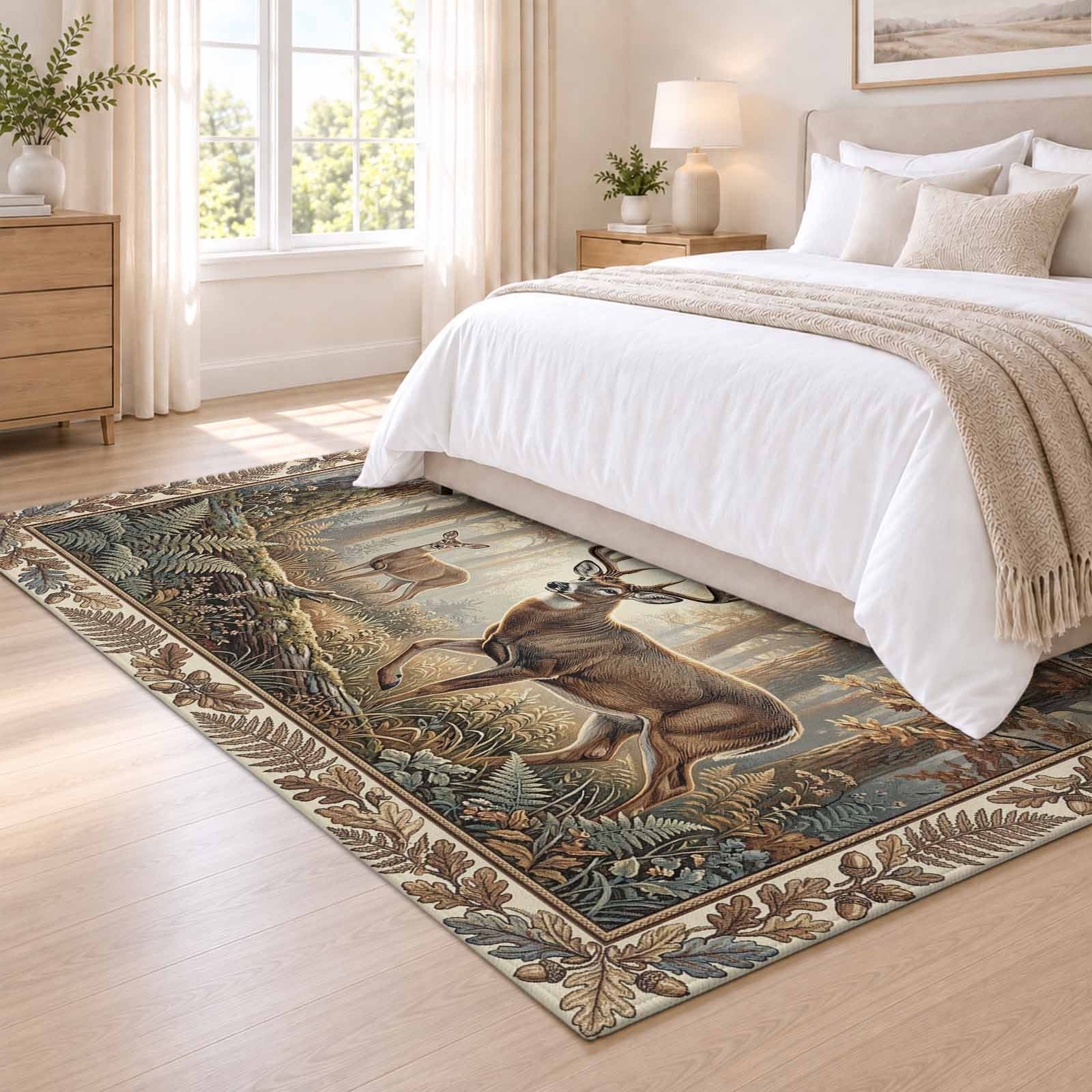 Rustic Elk Rugs Area Rug 3x5ft Wild Elk Deer Natural Forest Scene Low Pile Washable Rug ...