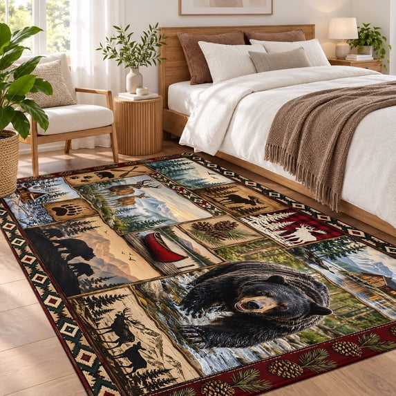 Ear Rug Area Rug 3x5ft Wilderness Bear Elk Low Pile Washable Rug Soft Cushioned ...