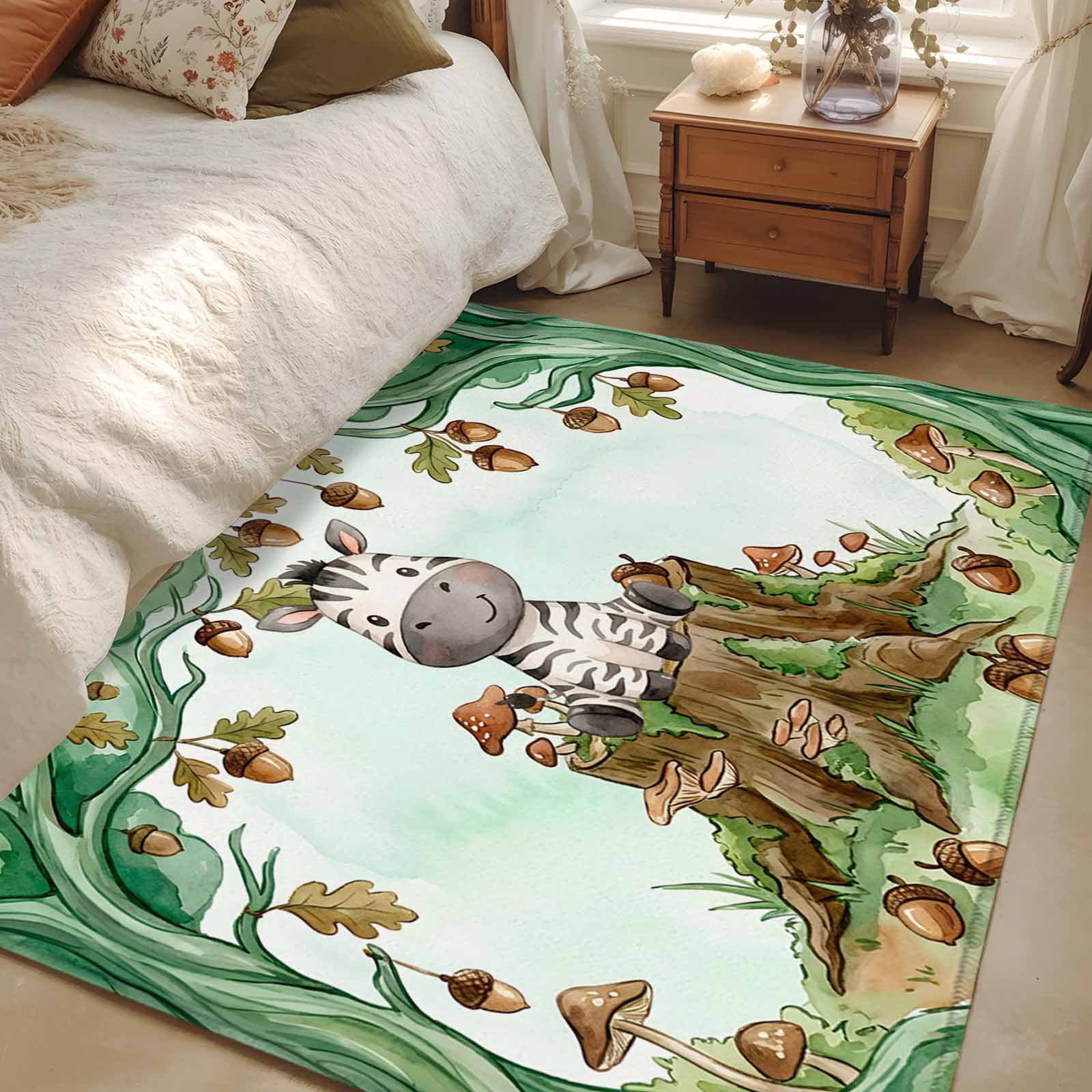 Area Rug 3x5ft Woodland Zebra Carpets Indoor Floor Area Mat Washable ...