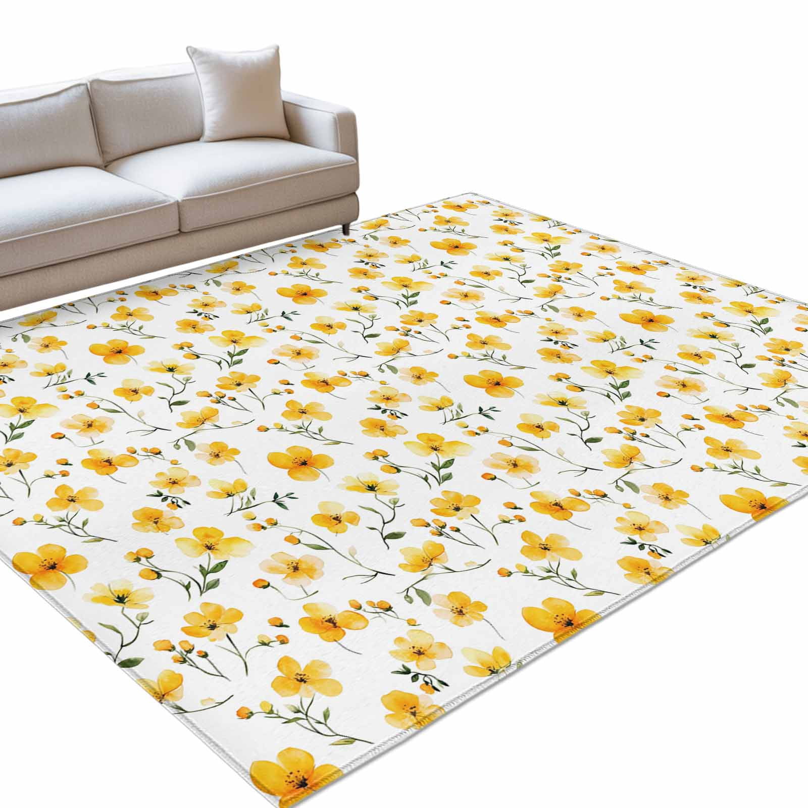 Area Rug 3x5ft Yellow Flowers Leaf Washable Area Rugs for Living Room ...