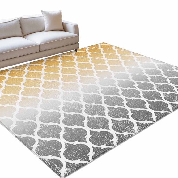 Area Rug 3x5ft Yellow and Grey Washable Area Rugs for Living Room Ombre Gradient Morocco Pattern Non Slip Floor Carpet Mat for Kitchen Entryway Bathroom Office Home Decor