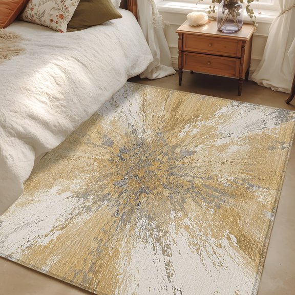 Area Rug 3x5ft Yellow Radiating Burst Floor Carpets Indoor Floor Area Mat Doormat Entrance Mat Rugs for Entry Living Room Dining Room Kitchen Bedroom, Art Graffiti Sofa Throw Carpet