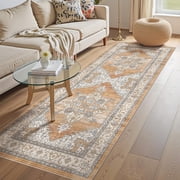 Toyoso 3x7 Modern Patterned Area Rug, Wide Runner Silicone Carpet, 0.25 inch Thin Machine Washable Indoor Rug for Kitchen and Large Bathroom, Non Slip Low Pile 