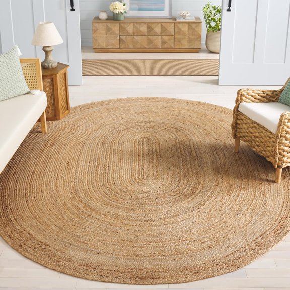Area Rug 4' Square - Cape Cod Collection- Natural Brown, Handmade Braided Flat Weave Jute (CAP252A)