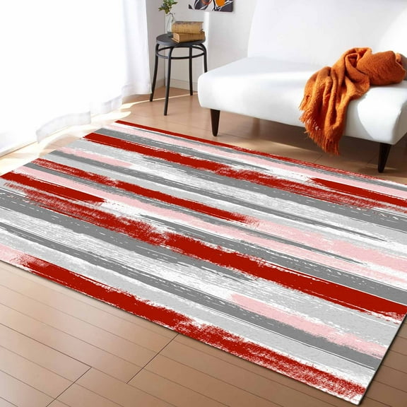 Area Rug 4'x6' Abstract Geometric Red Gray Oil Painting Washable Area Rugs Non Shedding Floor Carpet Rubber Backing Non-Slip Indoor Mats for Living Room Bedroom Kitchen