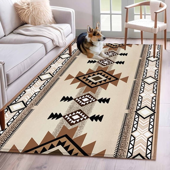 Area Rug 4'x6', Southwest Non-slip Runner Rug Carpet for Bedside, Brown Bohemian Abstract American Aztec Washable Outdoor Indoor Area Rugs Mat for Entryway/Living Room/Bedroom/Kitchen/Office