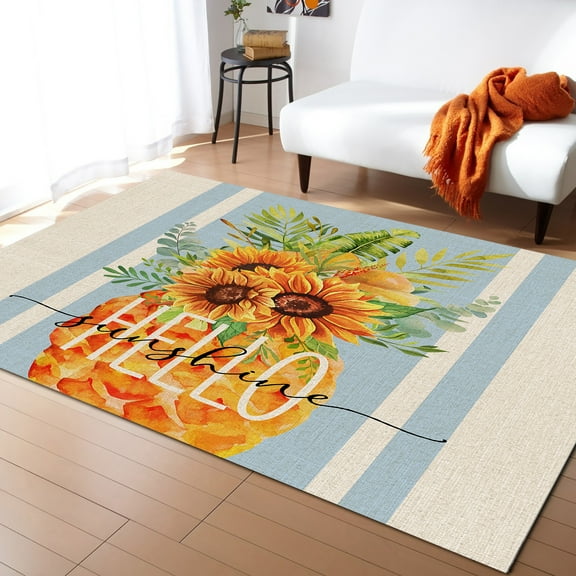 Area Rug 4'x6' Summer Sunshine Washable Area Rugs Non Shedding Floor Carpet Rubber Backing Non-Slip Indoor Mats for Living Room Bedroom Kitchen