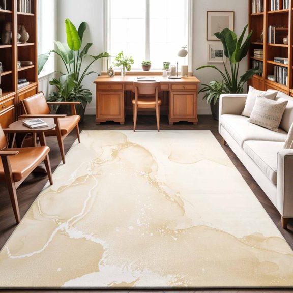 Area Rug 48×72in, Abstract Cream White Marble Texture Floor Carpet Living Room Rug, Watercolor Fluid Art Non-Slip Welcome Mat Indoor Rugs for Bedroom Dining Room