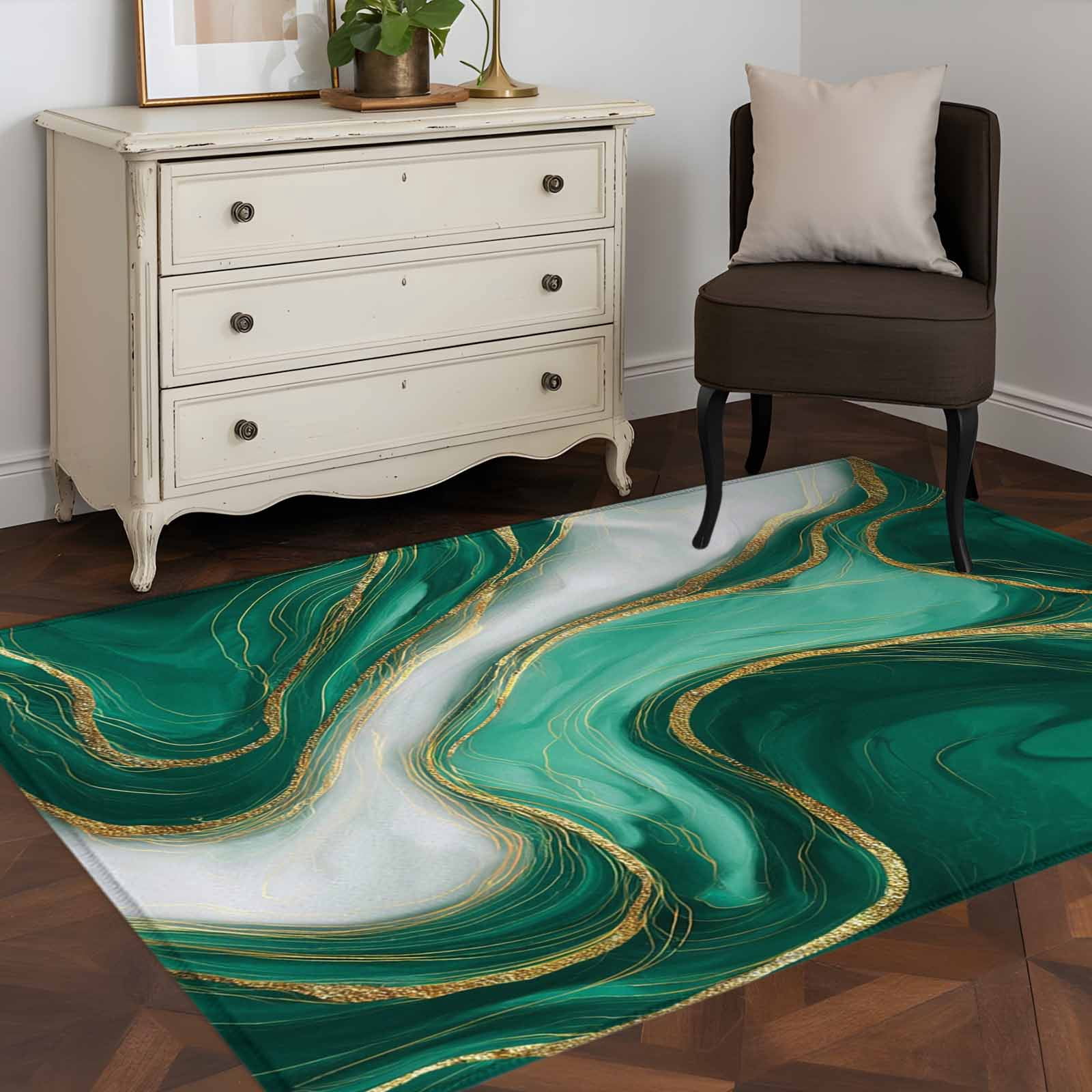 Area Rug 48×72in, Abstract Green Marble Texture Floor Carpet Living ...