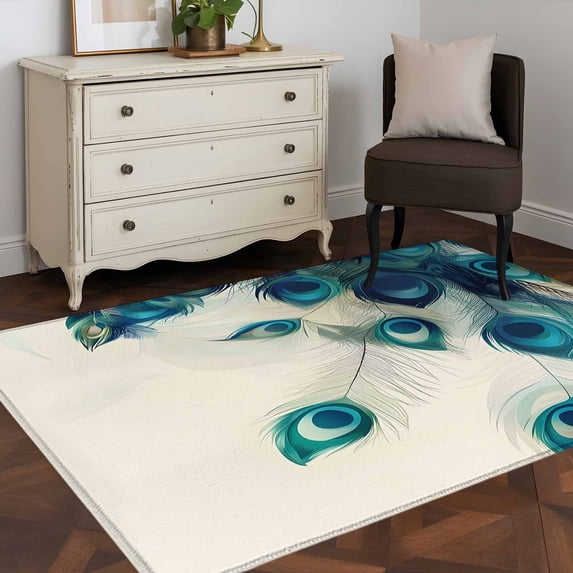 Area Rug 48×72in, Abstract Peacock Feather Floor Carpet Living Room Rug ...