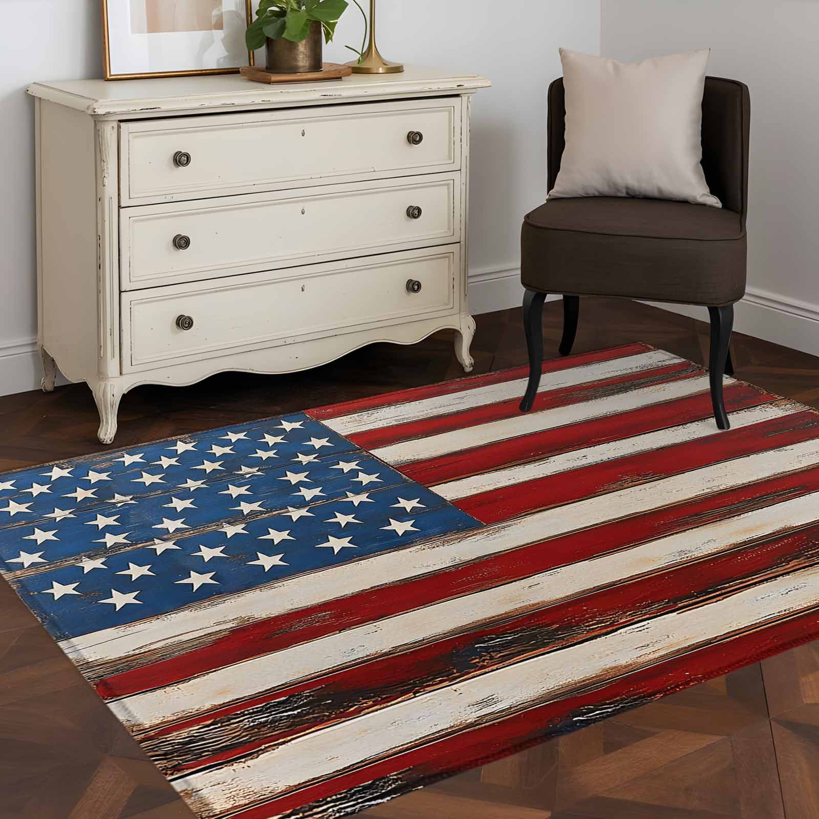 Area Rug 48×72in, Abstract Vintage Star and Stripe Floor Carpet Living ...