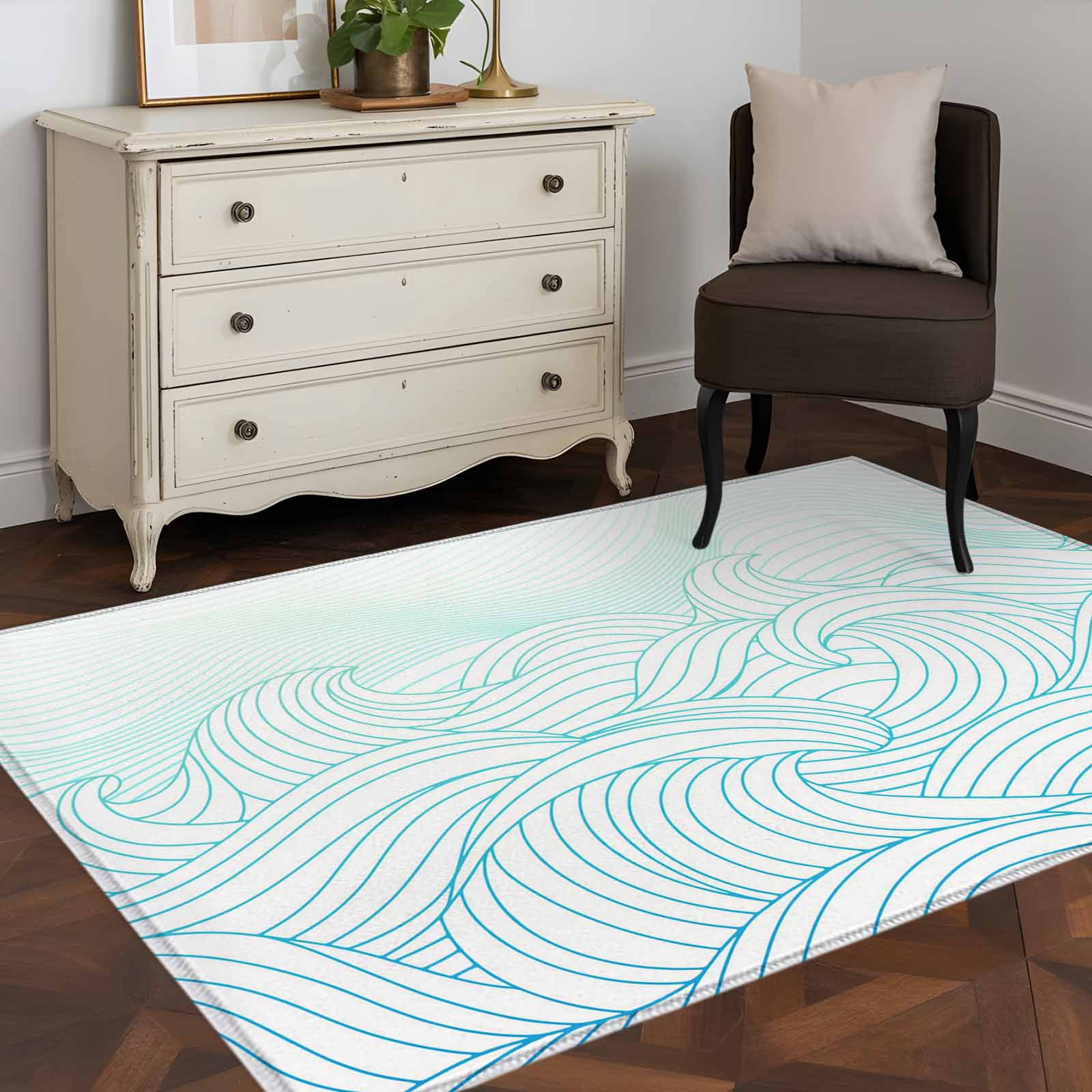 Area Rug 48×72in, Aesthetic Curve Lines Mountain Floor Carpet Living ...
