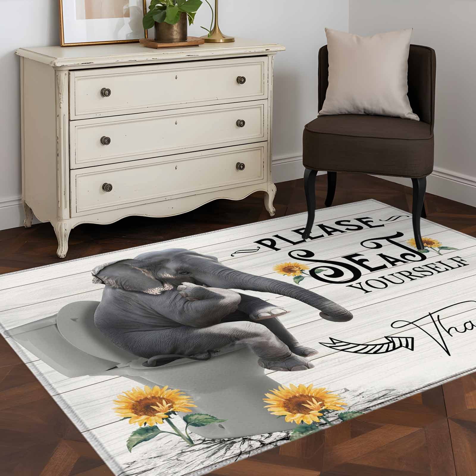 Sitting Rugs Area Rug 48×72in, Animal Elephant Sitting on Toilet Floor Carpet Living ...