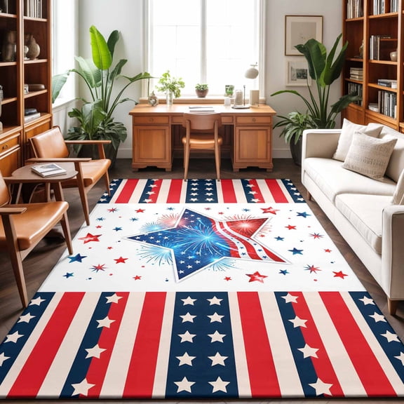 Area Rug 48×72in, Anniversary USA Flag Floor Carpet Living Room Rug, Independence Day Patriotic Non-Slip Welcome Mat Indoor Rugs for Bedroom Dining Room