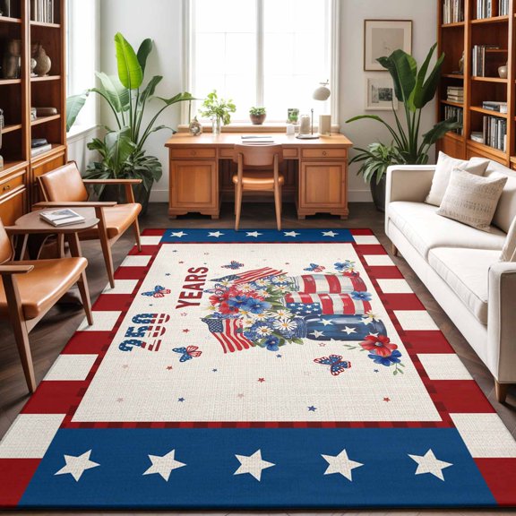 Area Rug 48×72in, Anniversary USA Flag Floor Carpet Living Room Rug, Stripes and Stars Patriotic Non-Slip Welcome Mat Indoor Rugs for Bedroom Dining Room